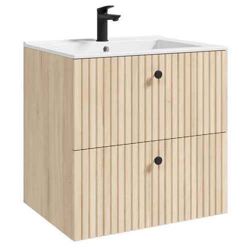 Meuble De Salle De Bain Saros 60 X 45 Cm   Chêne Clair   Meuble De Salle De Bain Avec Vasque