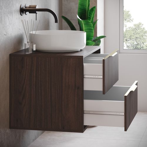 Meuble Sous Vasque Rimini 80 Cm   Noyer Brun    Meuble De Salle De Bain Avec Tiroirs