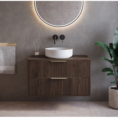 Meuble Sous Vasque Rimini 80 Cm   Noyer Brun    Meuble De Salle De Bain Avec Tiroirs