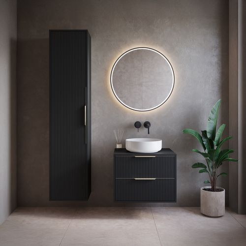 Armoire De Salle De Bain Rimini 38 X 33 X 170 Cm Noir Mat Colonne Suspendue 1 Porte