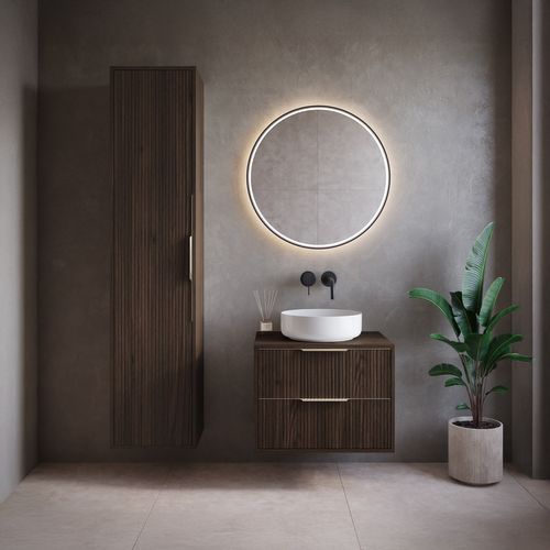 Armoire De Salle De Bain Rimini 38 X 33  X 170 Cm   Brun Noyer   Colonne Suspendue 1 Porte