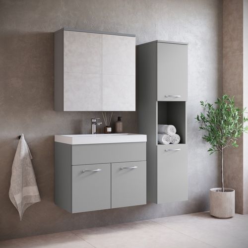 Meuble De Salle De Bain Montreal 01 60 Cm – Gris Mat – Meuble Avec Miroir Armoire