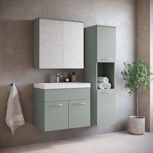 Meuble De Salle De Bain Montreal 01 60 Cm – Vert Mat – Meuble Avec Miroir Armoire