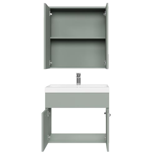 Meuble De Salle De Bain Montreal 01 60 Cm – Vert Mat – Meuble Avec Miroir Armoire
