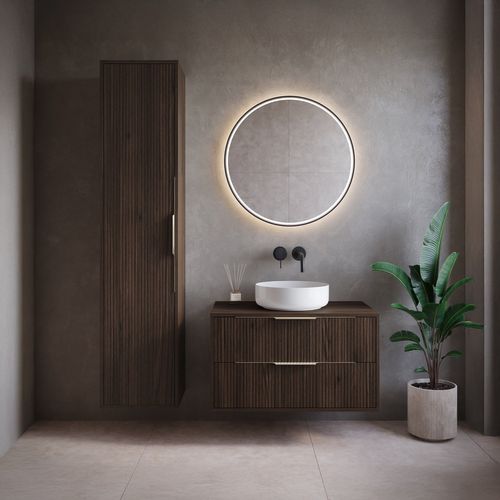 Meuble Sous Vasque Rimini 80 Cm   Noyer Brun    Meuble De Salle De Bain Avec Colonne