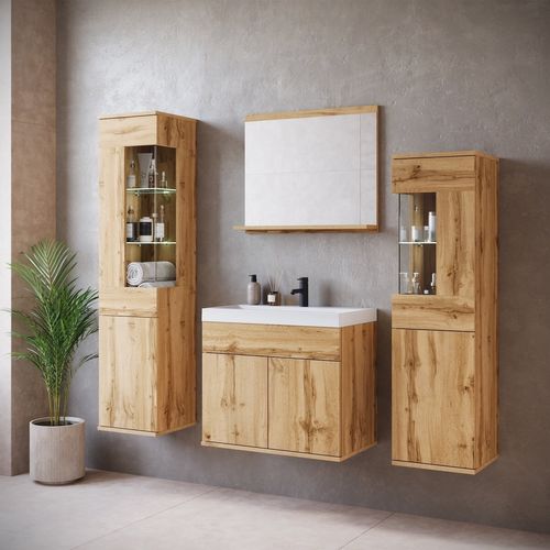 Meuble De Salle De Bain Nobel XL 60 X 35 Cm Chêne Meuble De Salle De Bain Avec Miroir Et