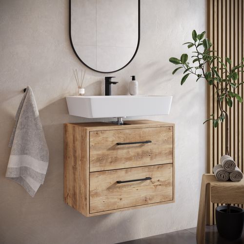 Meuble Sous Lavabo Florence 60 X 35 X 47 Cm   Chêne Châtaignier   Meuble De Salle De Bain