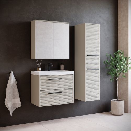 Meuble De Salle De Bain Etna 60 Cm Lavabo   Cashmere   Armoire De Rangement Meuble Lavabo Evier