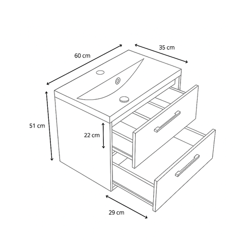 Meuble De Salle De Bain Florence 01 60 Cm – Blanc Brillant – Meuble Suspendu Avec Lavabo