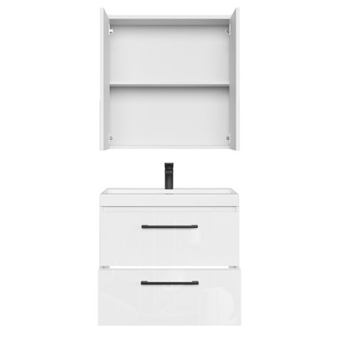 Meuble De Salle De Bain Florence 01 60 Cm – Blanc Brillant – Meuble Suspendu Avec Lavabo