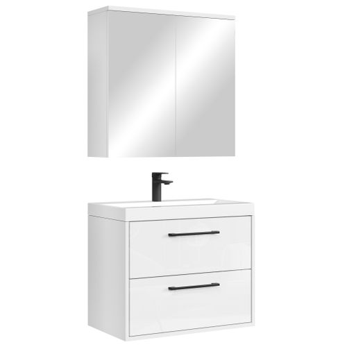 Meuble De Salle De Bain Florence 01 60 Cm – Blanc Brillant – Meuble Suspendu Avec Lavabo