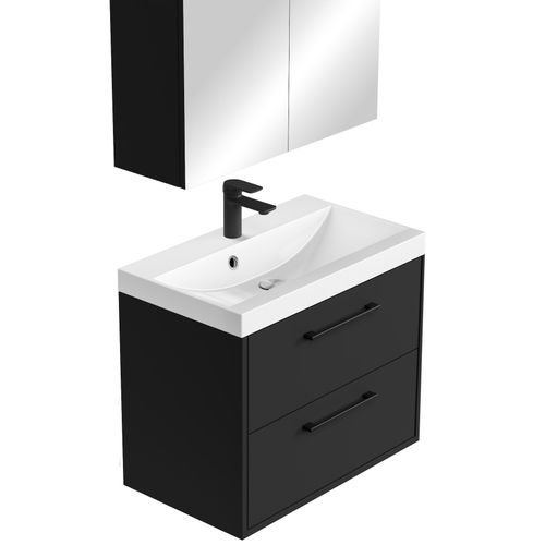 Meuble De Salle De Bain Florence 01 60 Cm – Noir Mat – Meuble Suspendu Avec Lavabo Et 2 Tiroirs