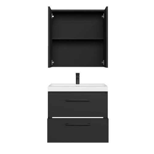 Meuble De Salle De Bain Florence 01 60 Cm – Noir Mat – Meuble Suspendu Avec Lavabo Et 2 Tiroirs