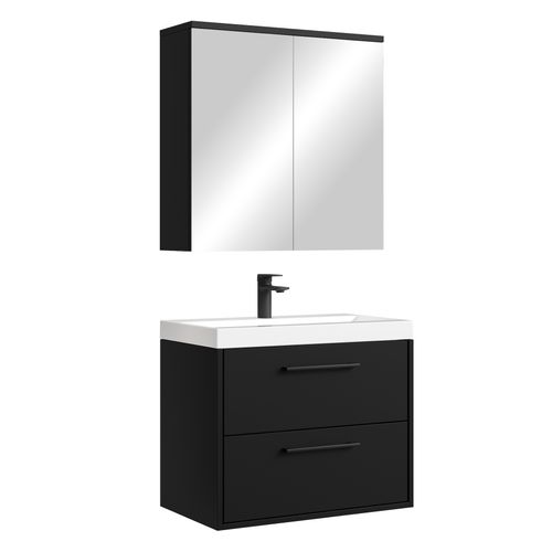 Meuble De Salle De Bain Florence 01 60 Cm – Noir Mat – Meuble Suspendu Avec Lavabo Et 2 Tiroirs
