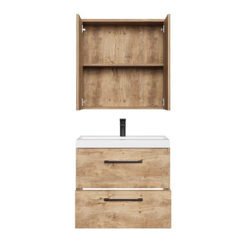 Meuble De Salle De Bain Florence 01 60 Cm – Chêne Châtaignier  – Meuble Suspendu Avec Lavabo