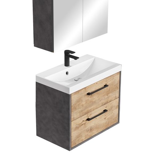 Meuble De Salle De Bain Florence 01 60 Cm – Gris Avec Chêne Châtaignie  – Meuble Suspendu
