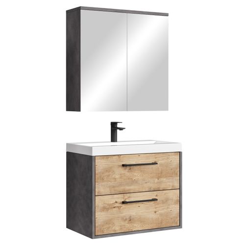 Meuble De Salle De Bain Florence 01 60 Cm – Gris Avec Chêne Châtaignie  – Meuble Suspendu