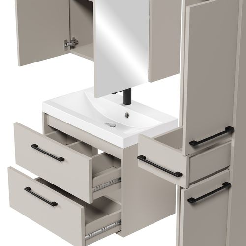 Meuble De Salle De Bain Florence 60 Cm – Cashmere – Meuble Suspendu Avec Armoire à Miroir Et