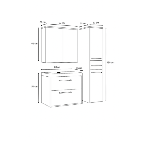 Meuble De Salle De Bain Florence 60 Cm – Cashmere – Meuble Suspendu Avec Armoire à Miroir Et
