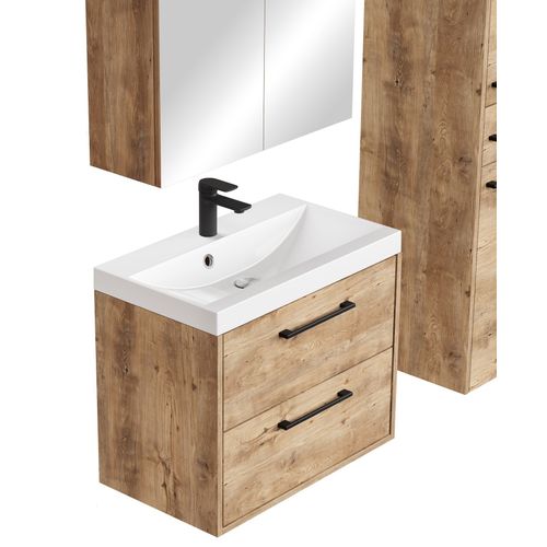 Meuble De Salle De Bain Florence 60 Cm – Chêne Châtaignier – Meuble Suspendu Avec Armoire à Miroir