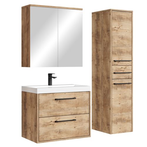 Meuble De Salle De Bain Florence 60 Cm – Chêne Châtaignier – Meuble Suspendu Avec Armoire à Miroir