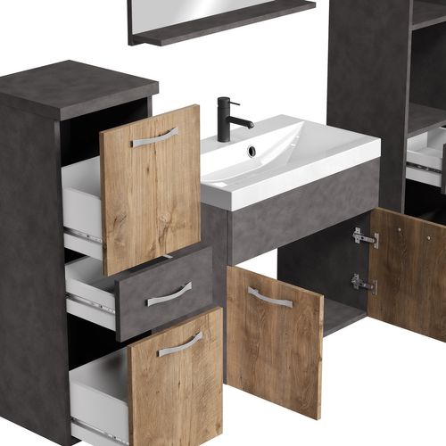 Meuble De Salle De Bain Alba 60 X 35 Cm Gris Foncé Avec Chêne Châtaignier Meuble Avec Miroir Et