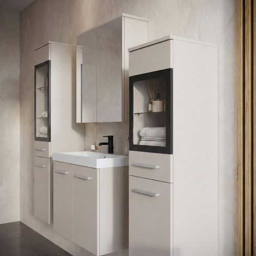 Meuble De Salle De Bain Mirano 60 X 35 Cm   Cashmere   Meuble Avec Miroir Et Armoires Latérales