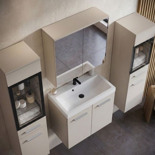 Meuble De Salle De Bain Mirano 60 X 35 Cm   Cashmere   Meuble Avec Miroir Et Armoires Latérales