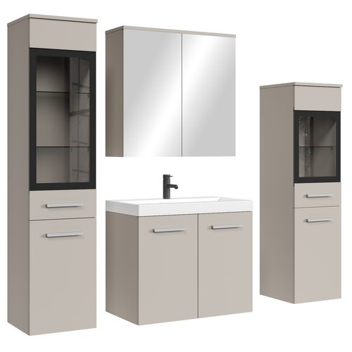 Meuble De Salle De Bain Mirano 60 X 35 Cm   Cashmere   Meuble Avec Miroir Et Armoires Latérales