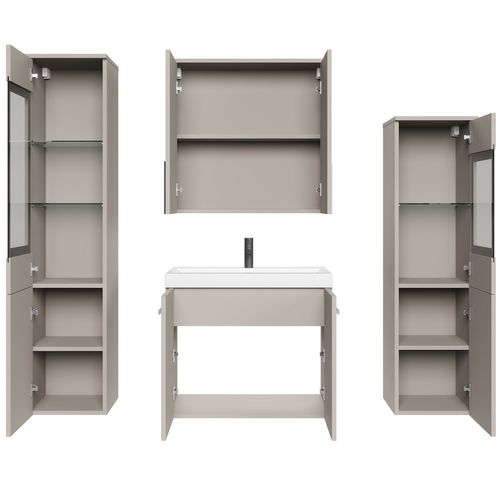 Meuble De Salle De Bain Mirano 60 X 35 Cm   Cashmere   Meuble Avec Miroir Et Armoires Latérales