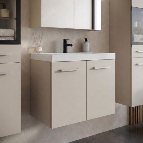 Meuble De Salle De Bain Mirano 60 X 35 Cm   Cashmere   Meuble Avec Miroir Et Armoires Latérales