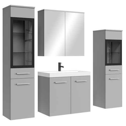 Meuble De Salle De Bain Mirano 60 X 35 Cm   Gris Mat   Meuble Avec Miroir Et Armoires Latérales