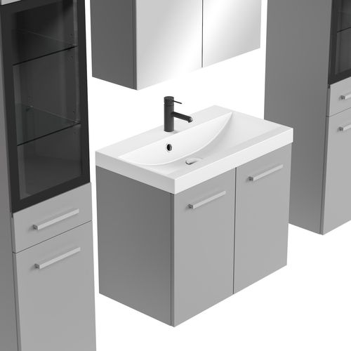 Meuble De Salle De Bain Mirano 60 X 35 Cm   Gris Mat   Meuble Avec Miroir Et Armoires Latérales