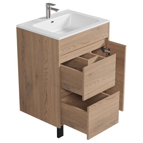 Meuble De Salle De Bain Salzburg 60 Cm Chêne Châtaignier   Meuble Avec Lavabo