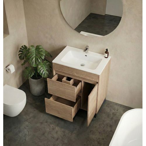Meuble De Salle De Bain Salzburg 60 Cm Chêne Châtaignier   Meuble Avec Lavabo