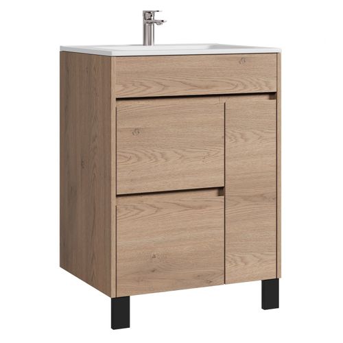 Meuble De Salle De Bain Salzburg 60 Cm Chêne Châtaignier   Meuble Avec Lavabo