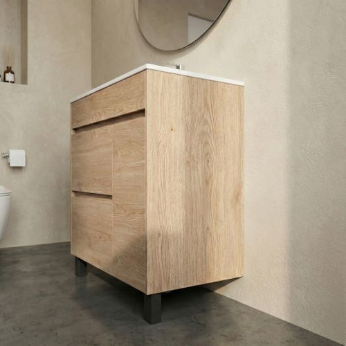 Meuble De Salle De Bain Salzburg 60 Cm Chêne Châtaignier   Meuble Avec Lavabo