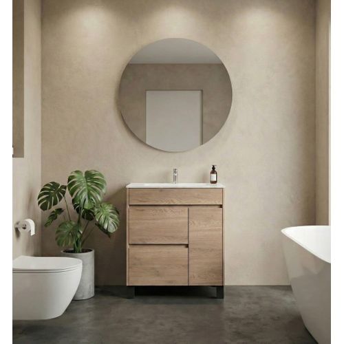 Meuble De Salle De Bain Salzburg 80 Cm Chêne Châtaignier Meuble Avec Lavabo