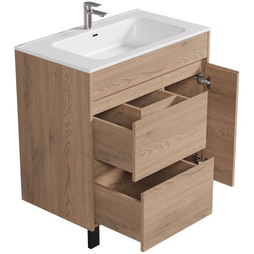 Meuble De Salle De Bain Salzburg 80 Cm Chêne Châtaignier Meuble Avec Lavabo