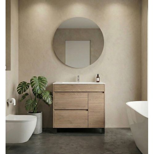 Meuble De Salle De Bain Salzburg 100 Cm Chêne Châtaignier   Meuble Avec Lavabo