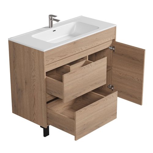 Meuble De Salle De Bain Salzburg 100 Cm Chêne Châtaignier   Meuble Avec Lavabo
