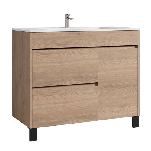 Meuble De Salle De Bain Salzburg 100 Cm Chêne Châtaignier   Meuble Avec Lavabo