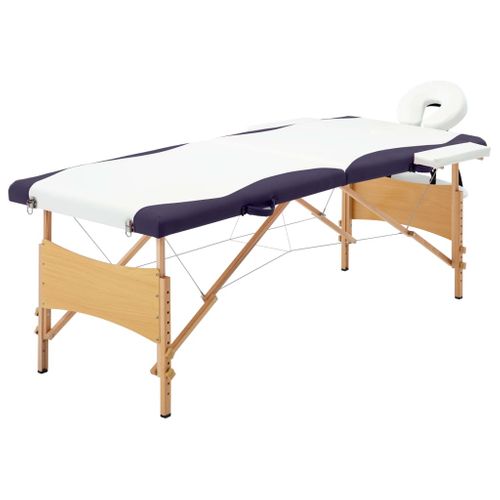 Table De Massage Pliable 2 Zones Bois Blanc Et Violet