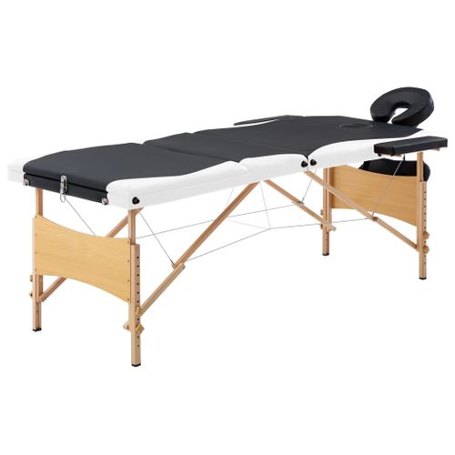 Table De Massage Pliable 3 Zones Bois Noir Et Blanc