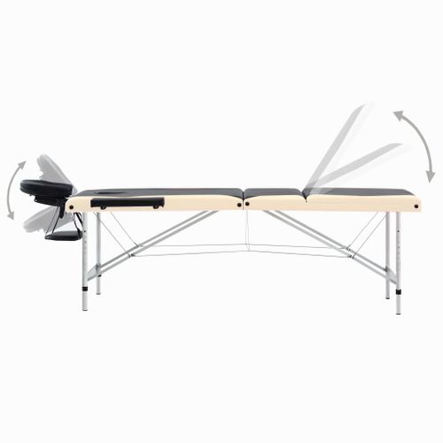 Table De Massage Pliable 3 Zones Aluminium Noir Et Beige