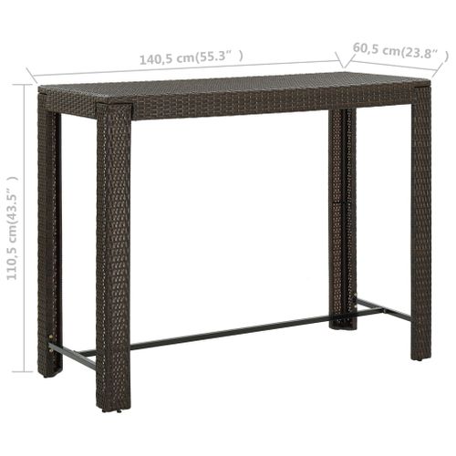 Table De Bar De Jardin Marron 140,5x60,5x110,5cm Résine Tressée