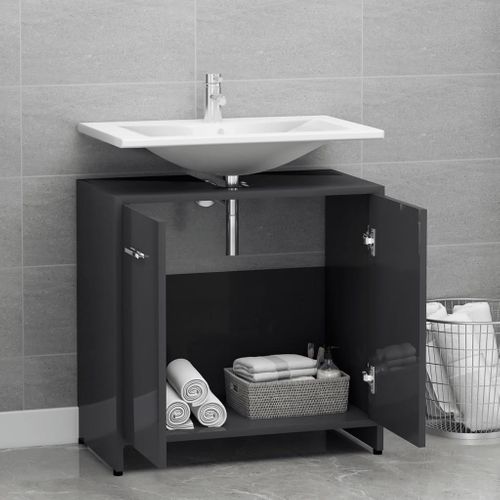 Meuble Sous-Vasque De Salle De Bain Gris Brillant 60x33x61 Cm Aggloméré