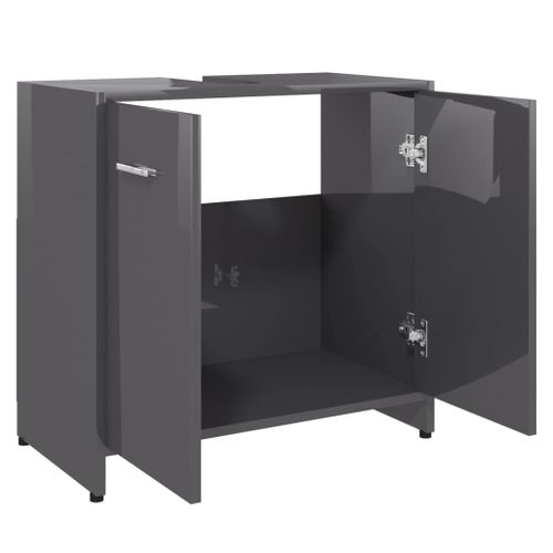 Meuble Sous-Vasque De Salle De Bain Gris Brillant 60x33x61 Cm Aggloméré