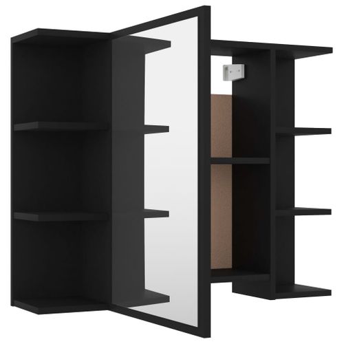 Cabinet Miroir De Salle De Bain Avec 8 Étagères Noir 80x20,5x64 Cm Bois Composé