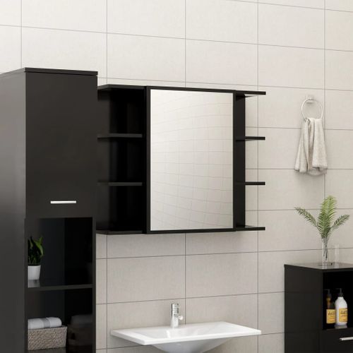 Cabinet Miroir De Salle De Bain Avec 8 Étagères Noir 80x20,5x64 Cm Bois Composé